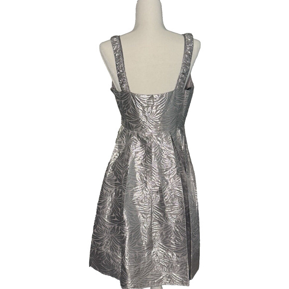 Calvin Klein Women 10 Dress Lightweight Futuristic Metallic Foil Pleated Formal - Picture 2 of 9